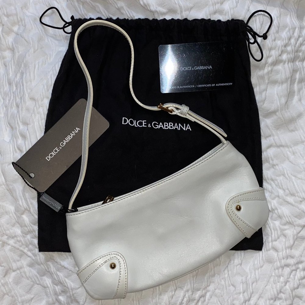 DOLCE & GABBANA white leather mini shoulder bag